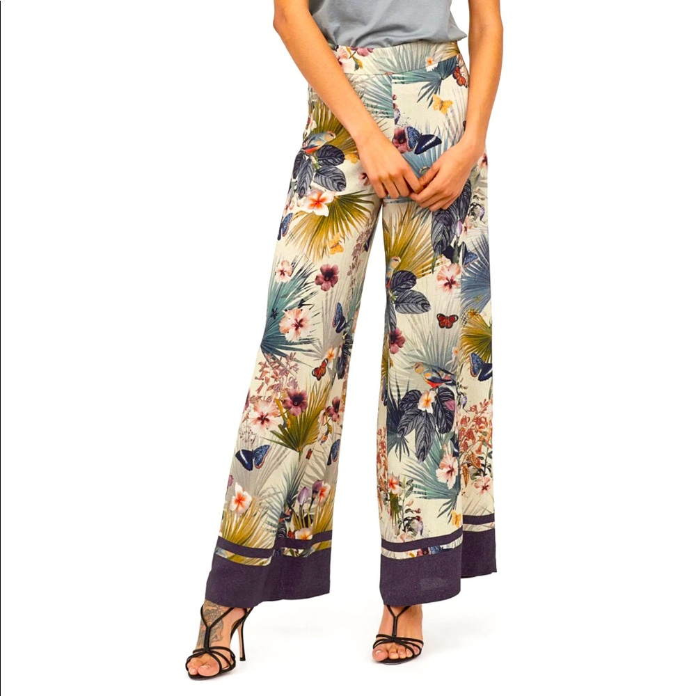 H&M Floral High Waist Wide-Leg Pants Size 2